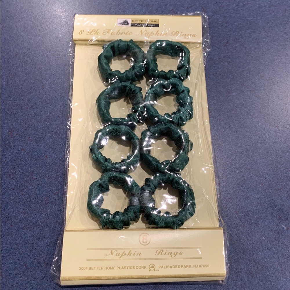 Set of 8 Fabric Damask Napkin Rings Green Color